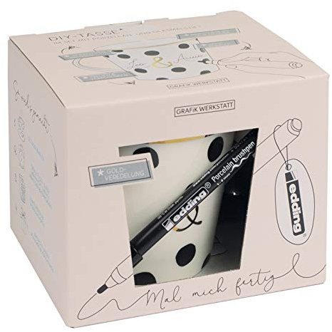 Grafik-Werkstatt Werkstatt DIY-Tasse zum selbst gestalten | Set mit edding Porzellan- und Glasmalstift | 420 ml | Punkte, 61262, Weiß