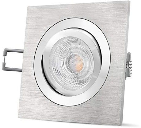 SSC-LUXon QF-2 Einbaustrahler LED eckig Alu gebürstet schwenkbar - mit wechselbarem GU10 LED 3W warmweiß 230V - Einbauleuchte