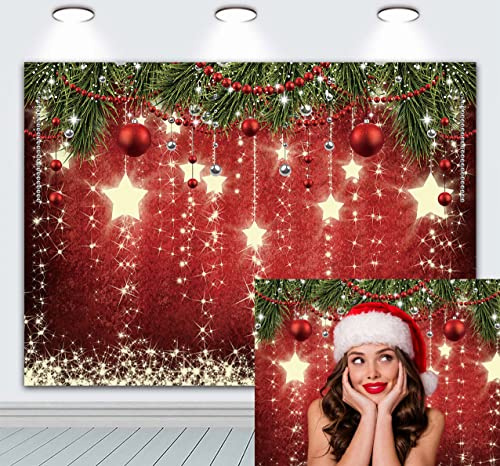INRUI Bola de Navidad roja Estrella Brillante Fondo 2,1 x 1,5 m | Vinilo ligero para fiestas de Navidad y decoración de eventos festivos de Año Nuevo