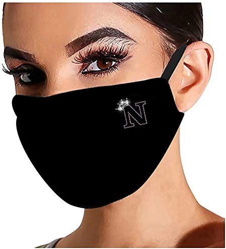 Lulupi Glitzer Buchstaben Mundschutz Multifunktionstuch Glänzend Strass Mund-Nasenschutz Motiv Waschbar Baumwolle Maske Tücher Nasenbügel Schwarz Mund-Nasen Bedeckung Face Halstuch Schals Damen Herren