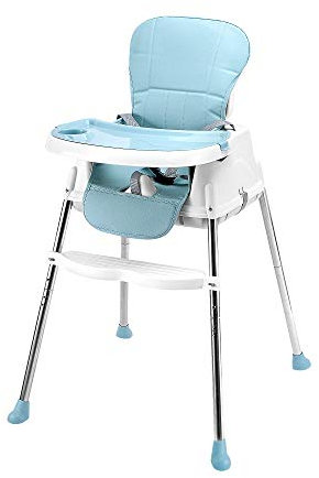 wuuhoo® Baby Hochstuhl Finn - Kinderhochstuhl mit 5-Punkt-Gurt, Kissen und Tablett, Rutschfester Kinderstuhl mit Fußstütze - Baby & Kleinkinder Zubehör blau