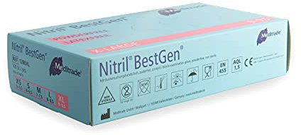 Meditrade® Nitril® BestGen® Nitrilhandschuhe in blau, Einweghandschuhe für den Medizinbereich oder Lebensmittel, Untersuchungshandschuhe, Einmalhandschuhe, latexfrei, DIN EN 455, 100 Stück, Größe XL