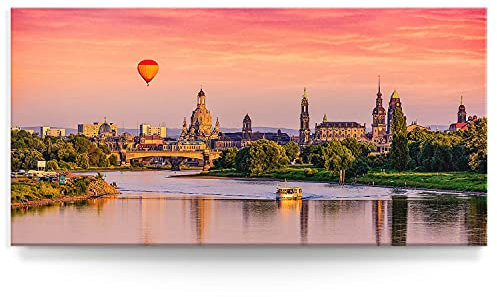 BilderKing Wandbild Dresden Elbe - 180cm x 90cm Leinwand auf 4cm Keilrahmen