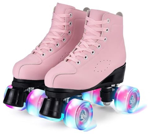 YUDOXN Rollschuhe.Klassische Retro Rollschuhe.Classic Roller, komfortabl LED Rollerskates für Jugendliche und Anfänger.Mädchen. (Rosa, 37)