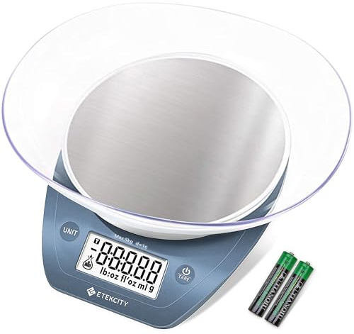 Etekcity 0.1g Food Kitchen Scale Bowl, Digital Grams and Ounces for Weight Loss, Baking, Cooking and Keto, 11lb, Red Stainless Steel