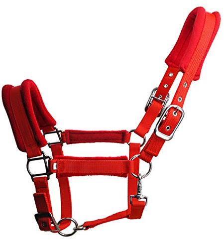 TopHomer Rotes Pferdehalfter, verstellbares Reithalfter, Kopfbedeckung, weiches Fleece und Schwamm gepolstert, Größe L