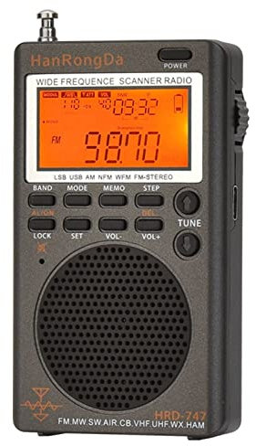 HRD-747 SSB - Radio de onda corta FM, MW, SW, CB, AIR, VHF, UHF, UBD, WX, receptor de frecuencia ancha con alerta NOAA y temporizador de sueño, radios digitales recargables estéreo HanRongDa FM, con
