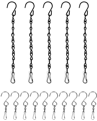 QWORK® 5 x Hanging Basket Chains (9.5) and 10 x Hanging Basket Hooks with Clips for Hanging Flower Pots Planters Bird Feeders Lanterns Chalkboards and Ornaments
