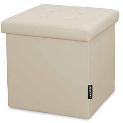 Happers Pouf Sgabello Pieghevole con Contenitore di 40 Litri Carico di 100 kg Beige 38x38x38