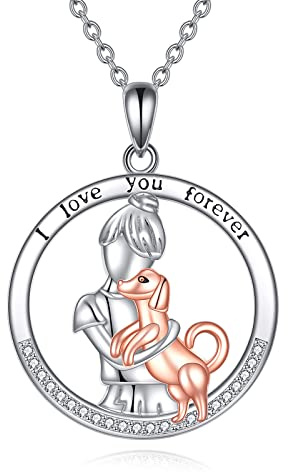 VONALA Hundekette für Mädchen Sterling Silber Der Hund und das Mädchen Anhänger Halsketten Geburtstag Weihnachten Schmuck Geschenk für Tochter Enkelin Nichte