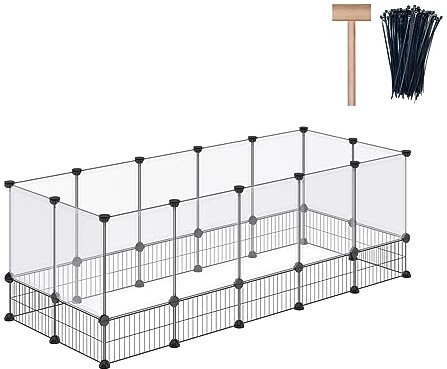 DINMO Kaninchen-Laufstall, Meerschweinchenkäfige, Hamsterkäfige, Design mit Netzboden aus Eisen für Kleintiere, Hasen, Frettchen, Igel, Heimwerker, erweitert, tragbar, Übungszaun, 156 x 65 x 57 cm