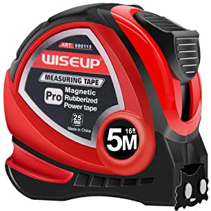 WISEUP Maßband 5m, Metrisches und englisches Standard-bandmaß, Magnetisch selbstsichernd massband 5m, Anti-Fall ABS Schale, mit Gurtklammer, tischler werkzeug mess- & planwerkzeuge