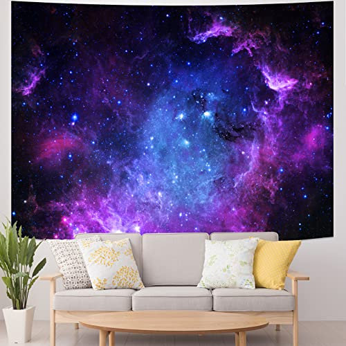 Galoker Schwarzlicht-Galaxie-Wandteppich, UV-reaktiver Sternenhimmel-Wandbehang, geheimnisvolle violette und blaue Nebelsterne, 70,8 x 233,5 cm (H x B)