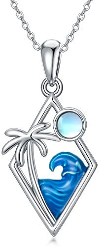 PROESS Wave Necklace Sterling Silver Trident Mermaid Palm Tree Necklace Beach Ocean Wave Pendant Necklace Sea jewelry Gifts for Women Men, Sterling Silver, No Gemstone
