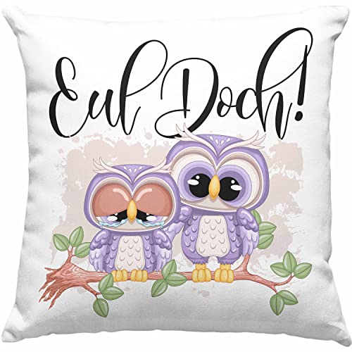 Trendation Eul Doch Eulen Kissen mit Füllung 40x40 Geschenk Frauen Eulenliebhaber Fans (Blau)