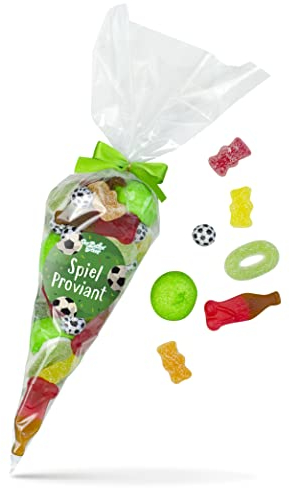 Spielproviant – kunterbunte Fußball-Süßigkeiten-Tüte, ideale Geschenk-Idee für Fußball-Fans und Fußball-Freunde