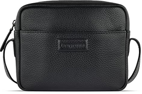 bugatti Elsa kleine Schultertasche mit Reißverschluss, Damen-Umhängetasche in schwarz