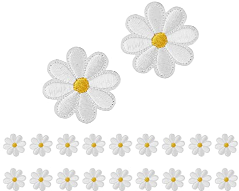 20pcs Daisy Flower Patch,Daisy Flower Embroidered Patches,DaisyFlower Iron on Patchesfor Clothing,Embroidered Repair Patches for Embroidery Repair DIY Crafts T-Shirt Pants Bags Hat Jeans(White)