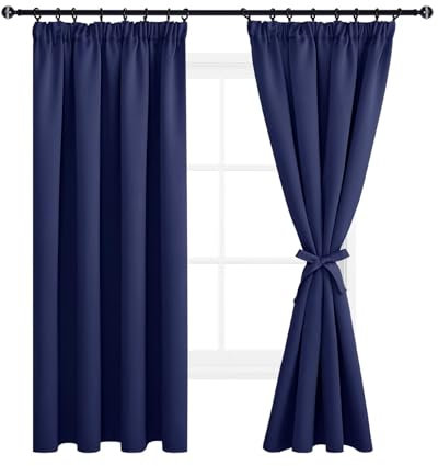 DWCN Vorhänge Blickdicht Gardinen mit Kräuselband Vorhang Schlafzimmer 2er Set H 183 x B 167 cm, Warm Verdunkelungsvorhang mit Vorhang-Krawatten Thermovorhang für Wohnzimmer, Dunkel Blau
