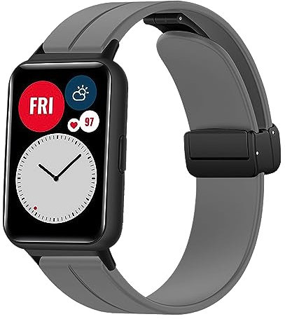 LanQii Cinturino Compatibile con Huawei Watch Fit, Silicone Morbido Traspirante Magnetici Sportivo Cinturini di Ricambio Donna Uomo per Huawei Watch Fit - Grigio