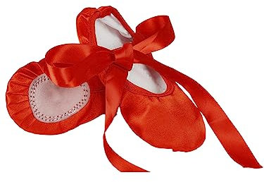 YILEEGOO Satin Ballet Shoes Split Sole Dance Shoes Yoga Shoes Ballet Pumps Slippers Gymnastics Flats for Girls Adults (Red, 6)