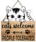 Cats Welcome Sign Decors, People Tolerated Kitty Footprint Plaque Themed Hanging Wall Funny Wooden Signs, Decoration for Pet Shop Home Decor, Cats Lover Gifts for Women