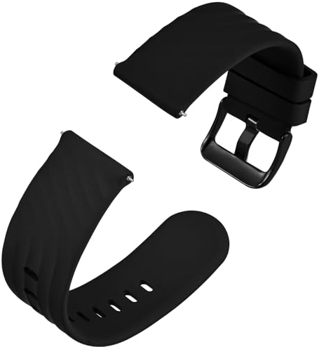 Anbeer Silikon Uhrenarmbänder für Herren Damen,18mm Ersatzarmband aus Gummi mit Schnellverschluss, Extra Lang,Schwarz mit Schwarze Schnalle