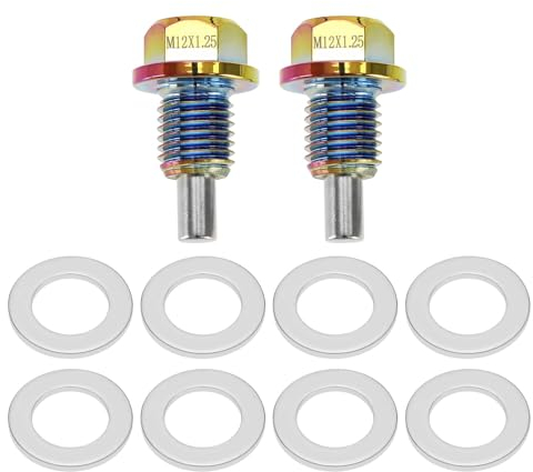 Be In Your Mind 2PCS M12 x 1.25 Oil Drain Plug Multicolored Aluminum Magnetic Oil Drain Plug Sump Drain Nut Bolt with Screw Gasket Compatible with Toyota