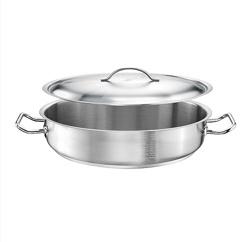 TOMGAST pentola bassa diametro 45 cm con coperchio PRO | capacità 16 l, altezza 11 cm | acciaio inox | fondo a tre strati | per piano cottura e induzione | lavabile in lavastoviglie