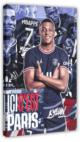 GeDiz Kylian Poster Mbappe Französischer Profi-Fußballer (19) Leinwand Poster Schlafzimmer Dekor Sport Landschaft Büro Zimmer Dekor Geschenk Rahmen-Stil 60 x 90 cm