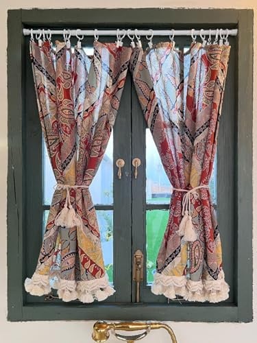 A.Monamour Gardine Scheibengardinen Kurzstores 2 Stücke Boho Halbtransparente Kurzvorhang Kurzgardinen Küchengardine Küche Vorhang Fenster Kurz Stores Bistrogardine