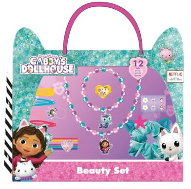 Gabby's Dollhouse Schönheits-Set für Kinder, mehrfarbig, 6 Haargummis, 1 Haargummi, 4 Haarklammern, 2 Halsketten, 1 Ring und Aufkleber. Originalprodukt, entworfen in Spanien