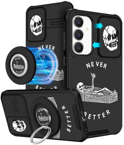 VincitoreModa for Samsung Galaxy S23 FE Case - [2in1] Women Cute Girls Skeleton Skull Phone Cover Compatible with MagSafe Ring Stand Magnetic Slide Camera Cover Fashion for Samsung S23 FE Case 6.4