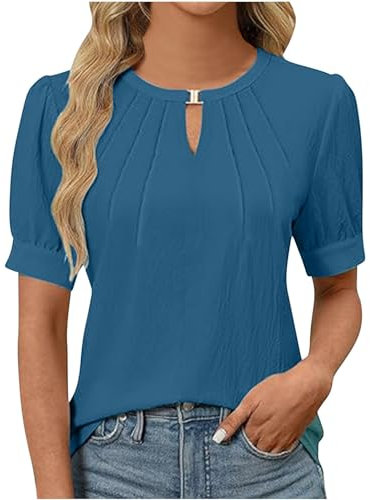 Magliette Donna Estive T-Shirt Camicia Manica Corta Girocollo con Maniche in Pizzo Elegante Blusa Casual Shirts Tops Classico Estivi Morbido Traspirante Moda Magliette Offerte Lampo del Giorno Donna