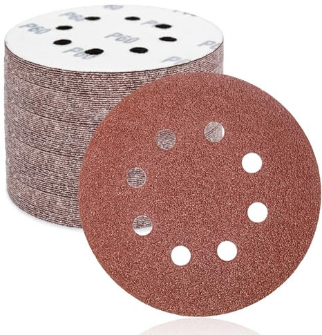 FEIHU 125mm Sanding Discs 50Pcs Orbital Sander Discs Hook and Loop Sanding Pads for Random Orbital Sander, 60 Grits Sanding Discs
