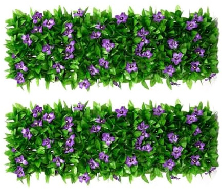 WJHDWYD - Rete da giardino artificiale con foglie e fiori, recinzione estensibile in finta edera, siepe artificiale in verde, materiale: tessuto di seta + recinzione, stile: giardino