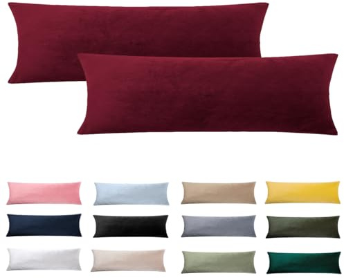 Soifox Seitenschläferkissen Bezug 40 x 145-2er Set Rot Samt Kissenbezug für Seitenschläferkissen Weich Flauschig Kuschelig Kissenbezüge Deko Kissen Sofakissen Lendenkissen