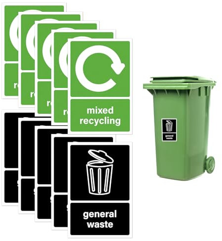 Recycling Stickers for Bins, 10Pack General Waste and Mixed Recycling Sticker Labels Self adhesive Waterproof Plastic Sign with Suitable for Outdoor Indoor Home Kitchen Office Restaurant(15x10cm)