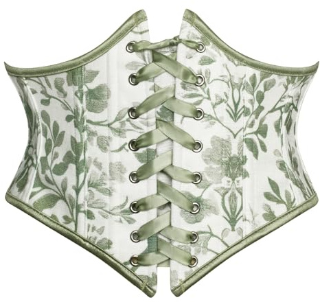 Corset Belt for Women Floral Lace Up Underbust Corset Green Bird 14