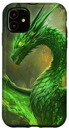 Coque pour iPhone 11 Dragon vert mystique dans la forêt enchantée