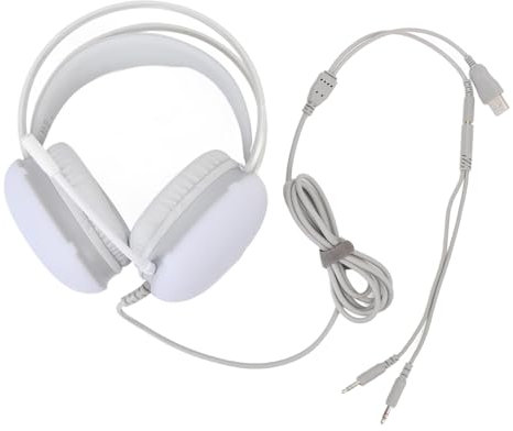 Eujgoov Over-Ear-Gaming-Headset, RGB-Regenbogenbeleuchtung, Kabelgebundene Kopfhörer für PC, Computer, Laptop, für Home Office, Online (White)