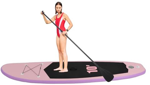 Stand Up Paddling Board gonfiabile SUP Board Stand up Paddle Accessori completi, 305 x 76 x 10 cm, max 150 kg, pompa gonfiabile, pinna per adulti e adolescenti, surf, pesca, yoga (rosa)