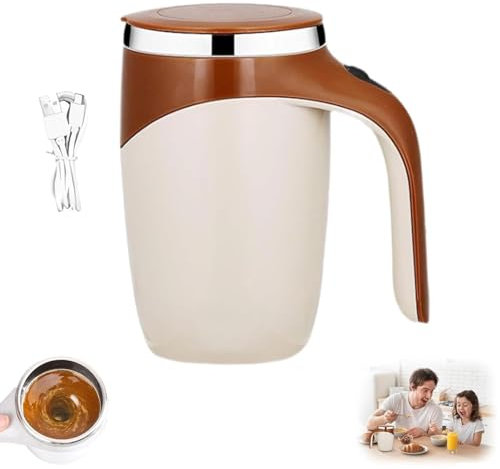 Self Stirring Mug, Automatic Magnetic Stirring Coffee Cup, Portable Self Stirring Coffee Mug, Rechargeable Coffee Mug Electric Mixing Cup, for Coffee,Milk,Tea,Hot Chocolate & Other Beverages (Brown)