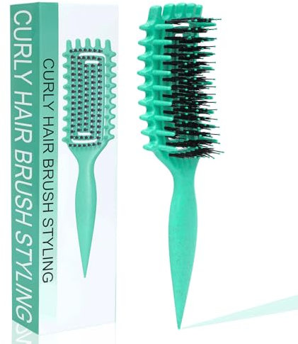 Curly Hair Brush Styling Curl Defining Brush for Women Edge Define Lift Curling brush for Curly Hair Effortlessly Defined Curls and Reduces Frizz (Green)