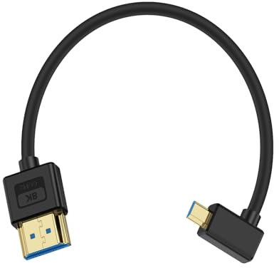 Poyiccot Ultra Thin 8K Micro HDMI to HDMI Cable 1ft, 48Gbps HDMI to Micro HDMI Cable Short, Soft Slim Silicone Left Angle 90 Degree Micro HDMI 2.1 Cable for Camera, Camcorder, Tablet