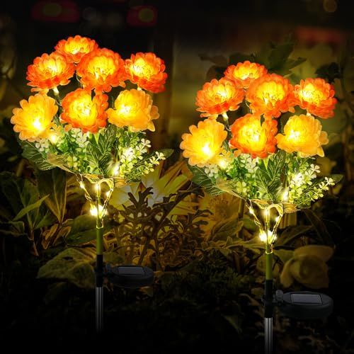 FWLWTWSS Solarleuchten Außen Garten - 2 Pack Schneelotus Solar Gartenleuchten Gartenleuchten Solarbetrieben Wasserdicht mit 7 kleinen Schneelotusblumen, Gartenornamente Outdoor (Gelb)