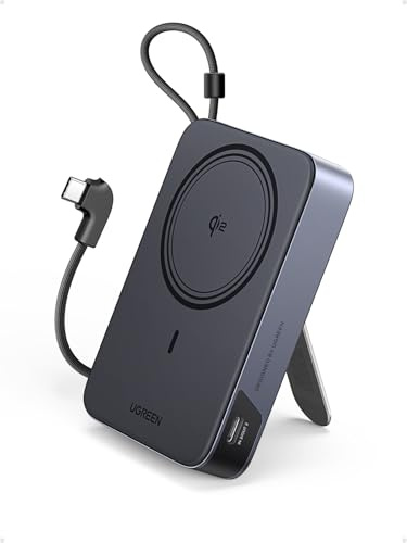 UGREEN Zapix 10000mAh Qi2 15W Magnetic Power Bank Built-in USB-C Cable | Qi2 15W Wireless, 30W PD, Foldable Stand, MagSafe Portable Charge Compatible Battery Pack for iPhone 17-12 Series
