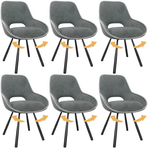 ANVOFONG Esszimmerstühle 6er Set,180° Drehstuhl,Stühle Esszimmer mit Armlehnen Rückenlehne,Esszimmer Wohnzimmer Stuhl,Dickes Schaumstoff-Kissen Polsterstuhl,grau