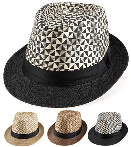 Initlove Straw Fedora Hat for Men Short Brimmed Panama Trilby Hat Black