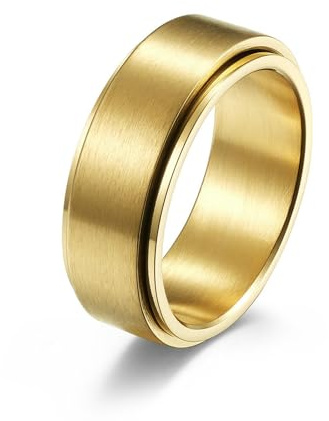 Sumpgle Herren 8 mm rotierender Stress Relief Titan Stahl Ring Einfach gebürstet 18 Karat vergoldet mit mattem Finish Modeschmuck